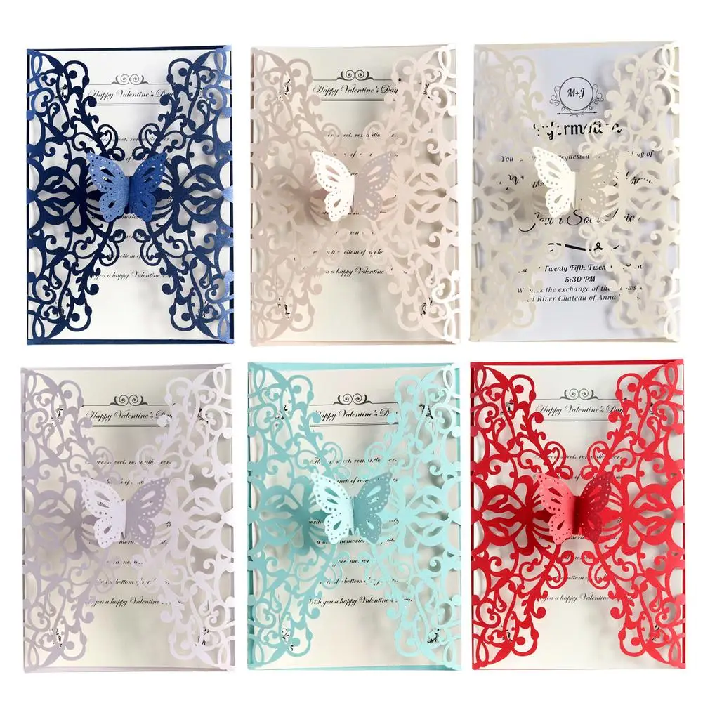 10PCS/ Set European Style Lace Wedding Invitations Butterfly Invitations Laser Cut Holiday Greeting - 33019697149