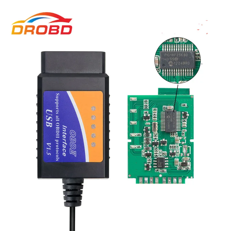 Автомобильный считыватель кодов OBD2 сканер ELM327 USB с чипом PIC18F25K80 автомобильный