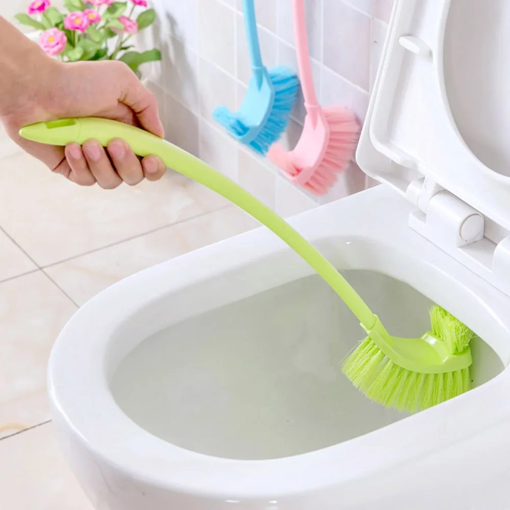 Sided Curved Long Handle Plastic Toilet Brush Cleaning Brushes Back No