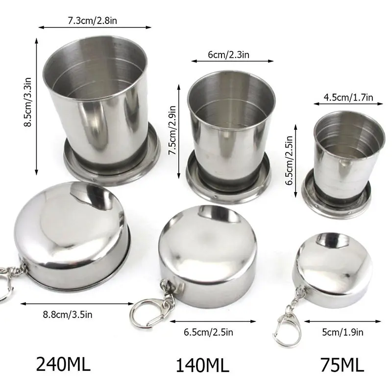 Mini vasos de vino de acero inoxidable portátil al aire libre Camping Picnic viaje plegable tazas de Metal para beber taza telescópica