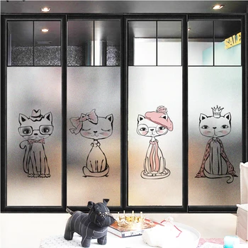 

Custom size Window Film Poster Miss cat Static Cling frosted Home Decor Glass Stickers for Pet store bathroom kitchen