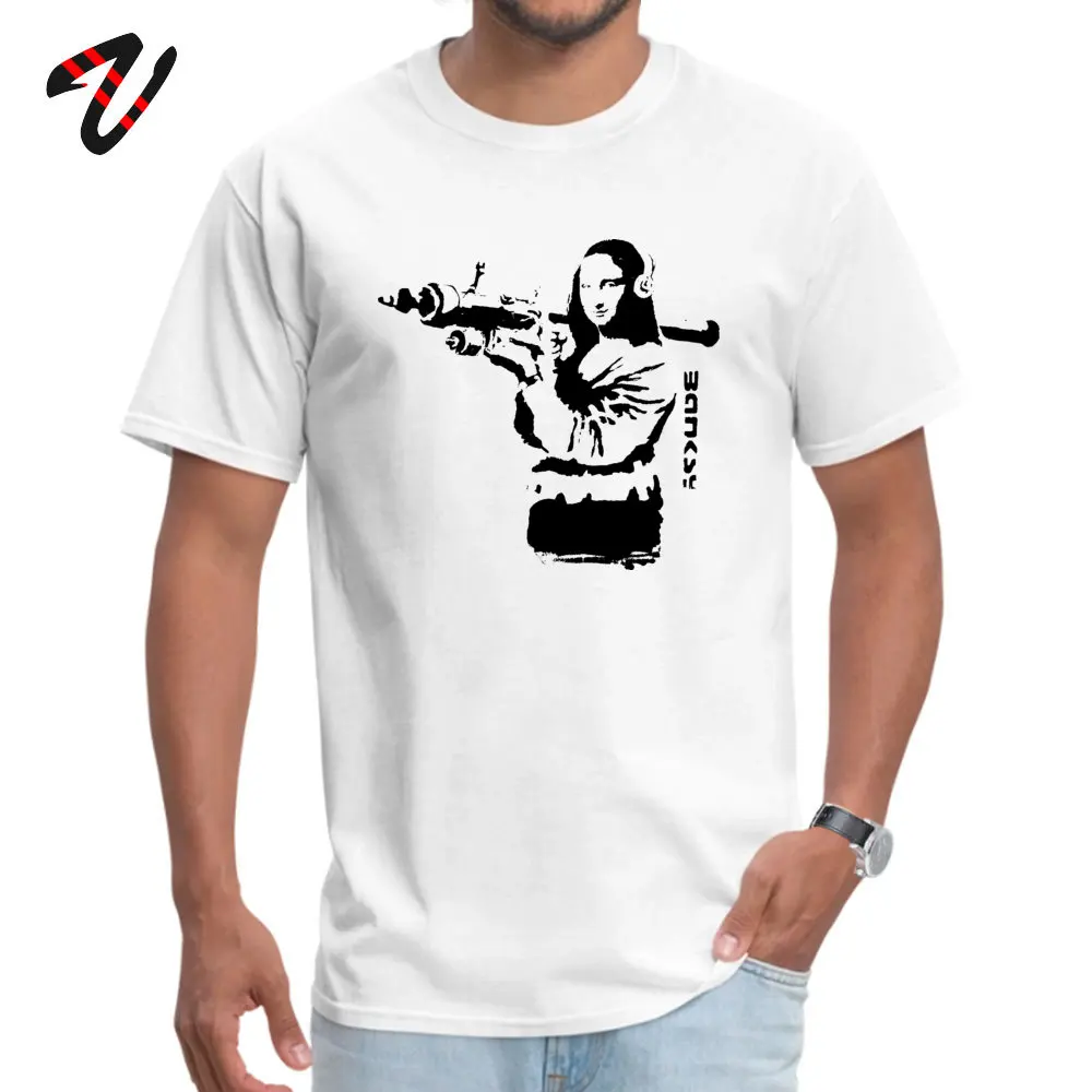 BanksyMonaLisa 100% Cotton Casual _white Tops Shirt Wholesale Short Sleeve Men T-shirts Casual Labor Day Tee Shirts Round Collar Banksy-Mona-Lisa white