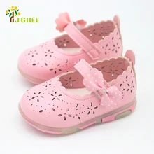 2017 Summer Baby Girl Sandals Bowtie Children Shoes Synthetic PU Leather Small Kids Sandals Princess Girls Shoe LED Light