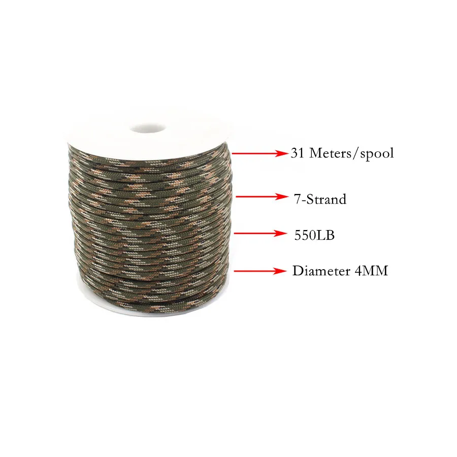 CAMPINGSKY Paracord 550 4 ملليمتر حبل 100FT حبل مظلة للنجاة المظلة الحبل الحبل حبل تسلق التخييم بقاء معدات كيت