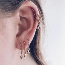 

5 Pcs/ Set Fashion Star Moon Chain Pendant Stud Golden Earrings Set Womens Exquisite Party Wedding Clothing Jewelry Accessories