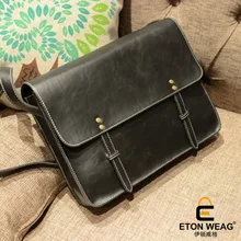 ETONWEAG New 2017 men brands Italian leather black business style laptop bag document shoulder bag crossbody messenger bags