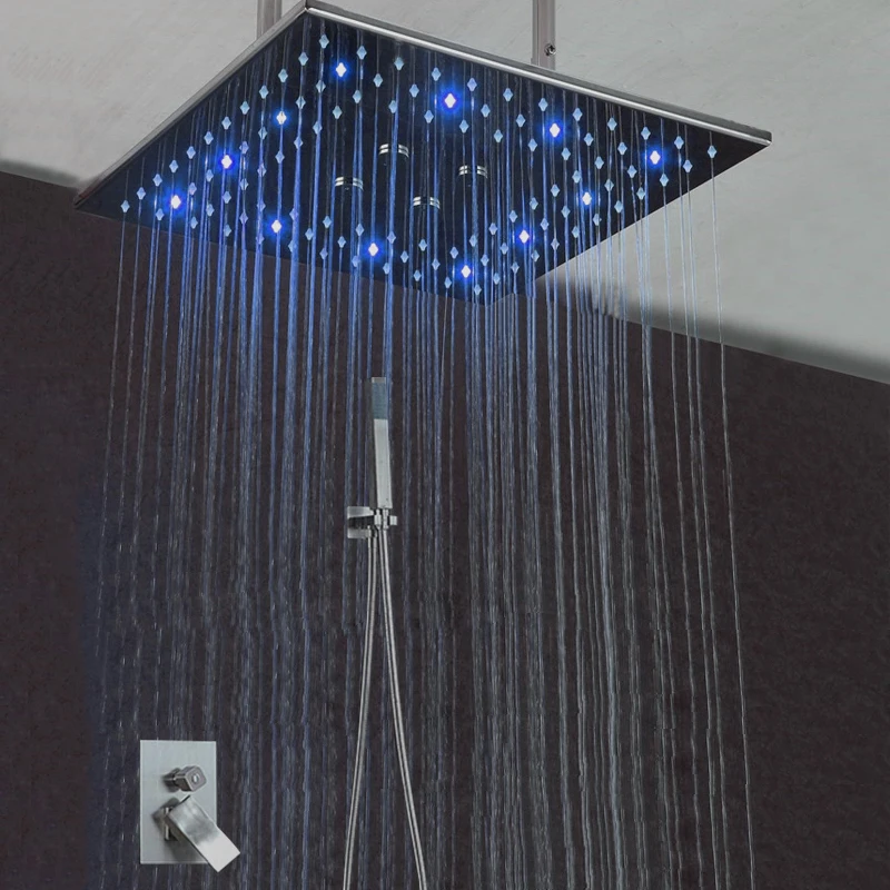 

16" Rainfall Misty Shower Head Concealed Shower Set Mist Spray SPA SUS304 Brushed Panel ABS HandShower Rain Embedded Box Faucets