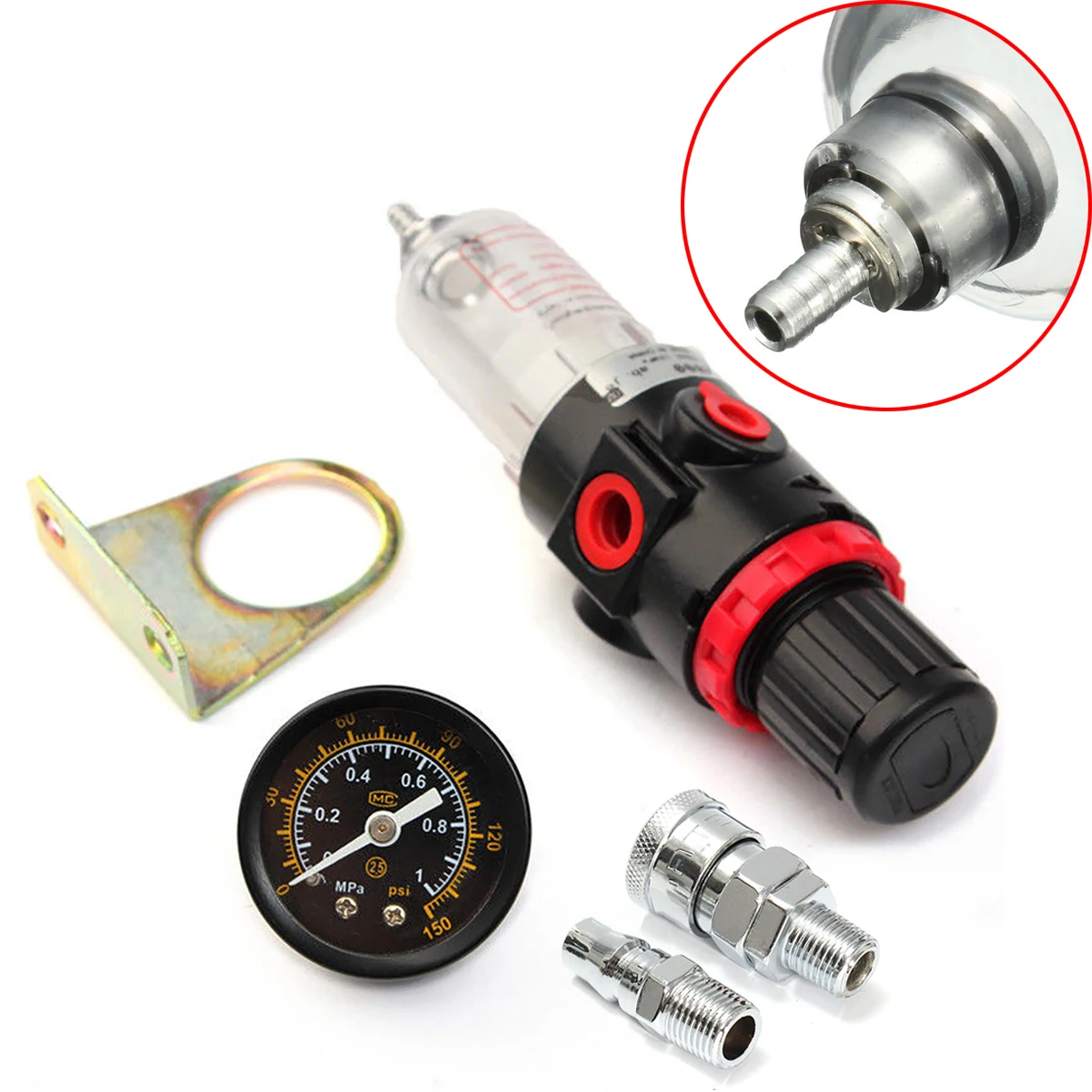 1/4" AFR2000 Air Compressor Oil Water Filter Regulator Pressure Gauge Moisture Trap with Fittings Mayitr