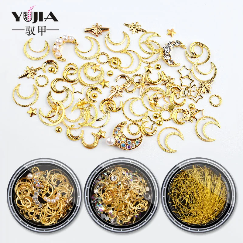 

1 Box Rhinestones for Nails Diy 3D Nail Art Decorations Moon Star Gold Sticker Crystal Stones Diy Design Manicure Diamonds Gems