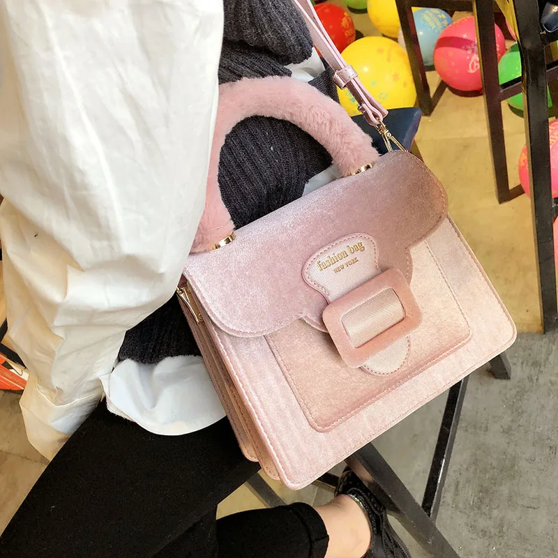 Новинка, женская сумка на плечо, бархатная сумочка, фирменный дизайн, роскошная, известный дизайнер, сумка через плечо, Bolsa Feminina, высокое качество - Цвет: Розовый