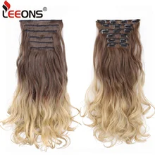 Leeons – extensions capillaires synthétiques bouclées de 22 pouces, postiche à 16 clips, en Fiber naturelle résistante à la chaleur, couleur Ombre