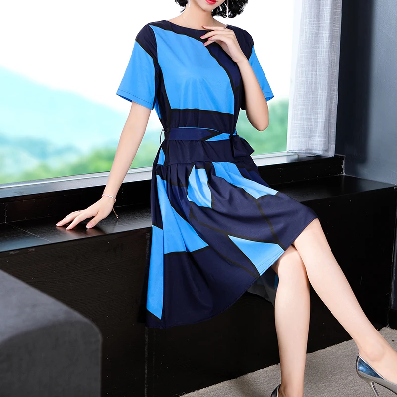 Short Sleeve Splicing Summer In Fashion Women'S Clothing Dress A New France Style Vogue Color Patchwork Dresses Outfit Vestido