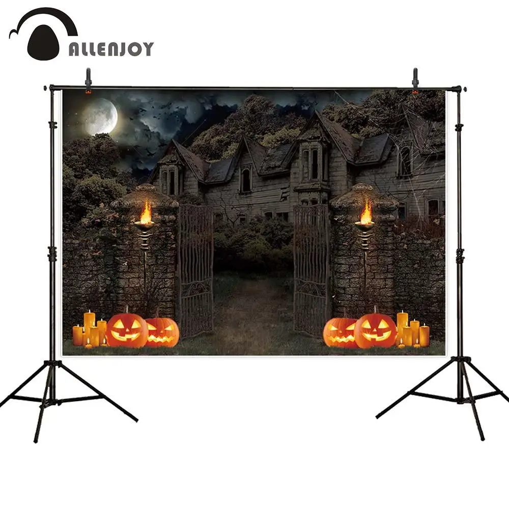 

Allenjoy photography backgrounds mysterious fire villa mountains forests pumpkin lanterns Halloween theme backdrop photo studio