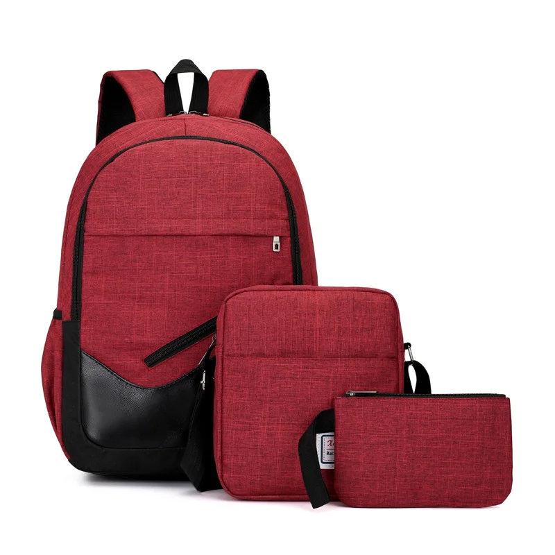 3Pcs/Lot School Backpack For Teenager Fashion School Bag Shoulders Bags Large Capacity Durable Oxford SchoolBag Backpack Mochila - Цвет: Red