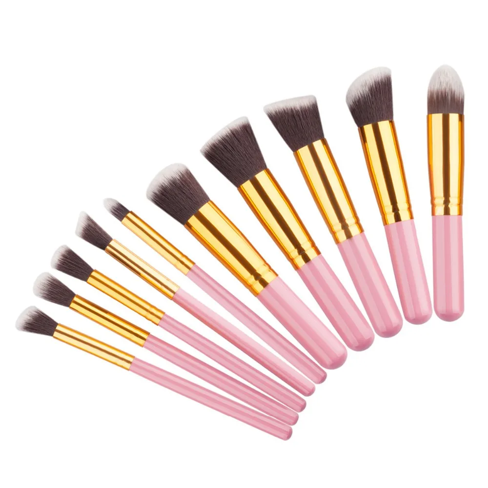 

10Pcs/Set Mini PInk+Gold Makeup Brushes Set Synthetic Kabuki Cosmetics Foundation Blending Blush Brush Make Up Tool Toiletry Kit