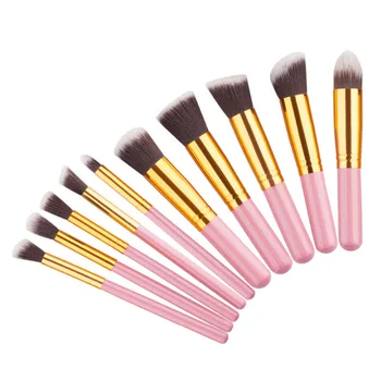 

10Pcs/Set Mini PInk+Gold Makeup Brushes Set Synthetic Kabuki Cosmetics Foundation Blending Blush Brush Make Up Tool