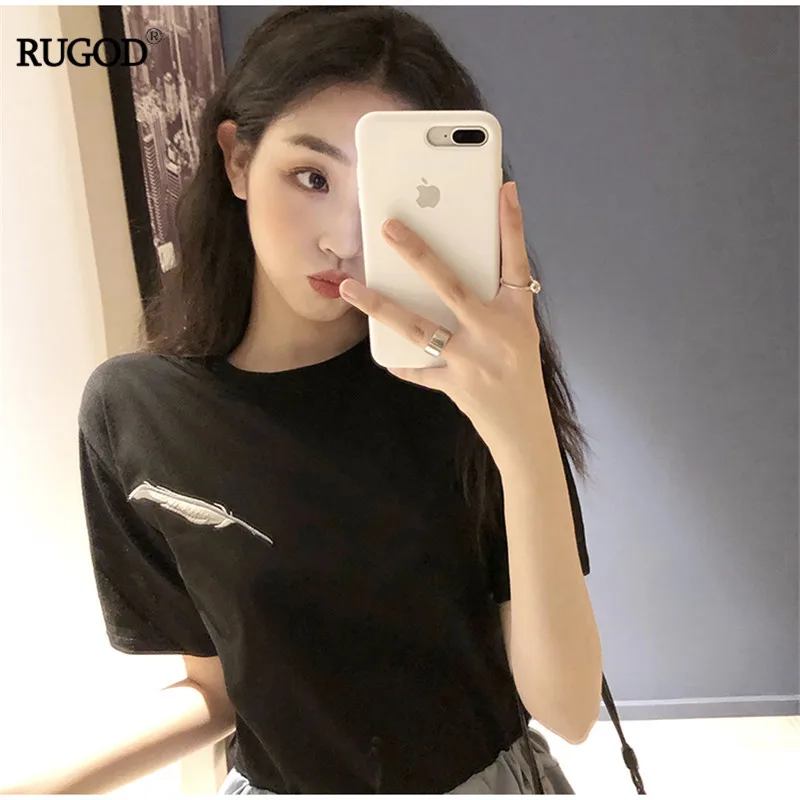 RUGOD Лето 2019 г. Корея для женщин с круглым вырезом fioral вышивка короткий рукав в стиле преппи, свободное модные повседневное леди