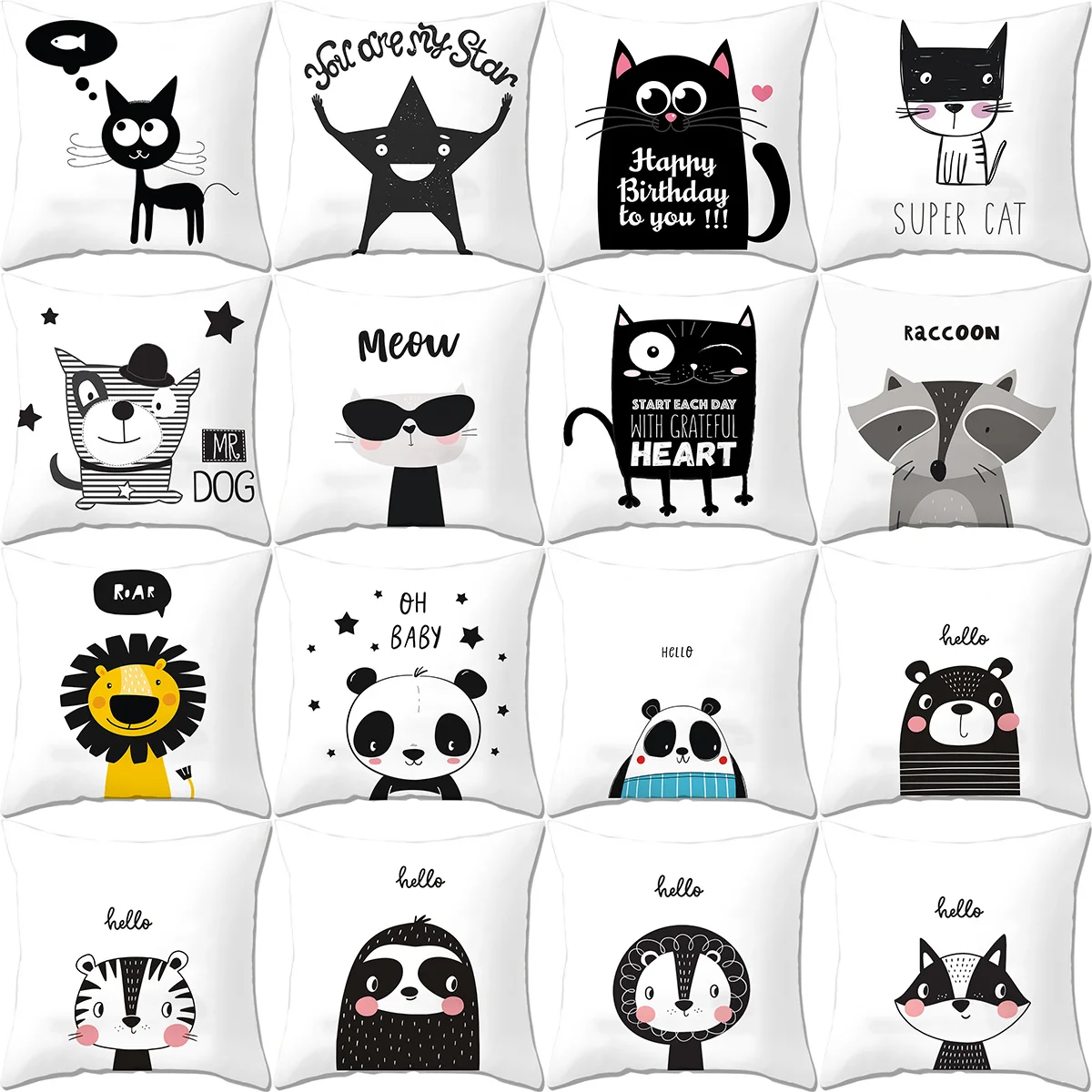 ZEIMON Cartoon Animals Pillow Covers Cute Cat/Lion/Panda Printed Cushion Cover For Living Room Sofa Farmhouse Pillow Cushions ZEIMON Cartoon Animals Pillow Covers Cute Cat/Lion/Panda Printed Cushion Cover For Living Room Sofa Farmhouse Pillow Cushions