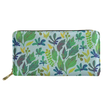 

ELVISWORDS Retro 3D Leaves Women Long Wallet Cute Classic Money Bags With Card Holders Zipper Pu Leather Purse School Girls Bag