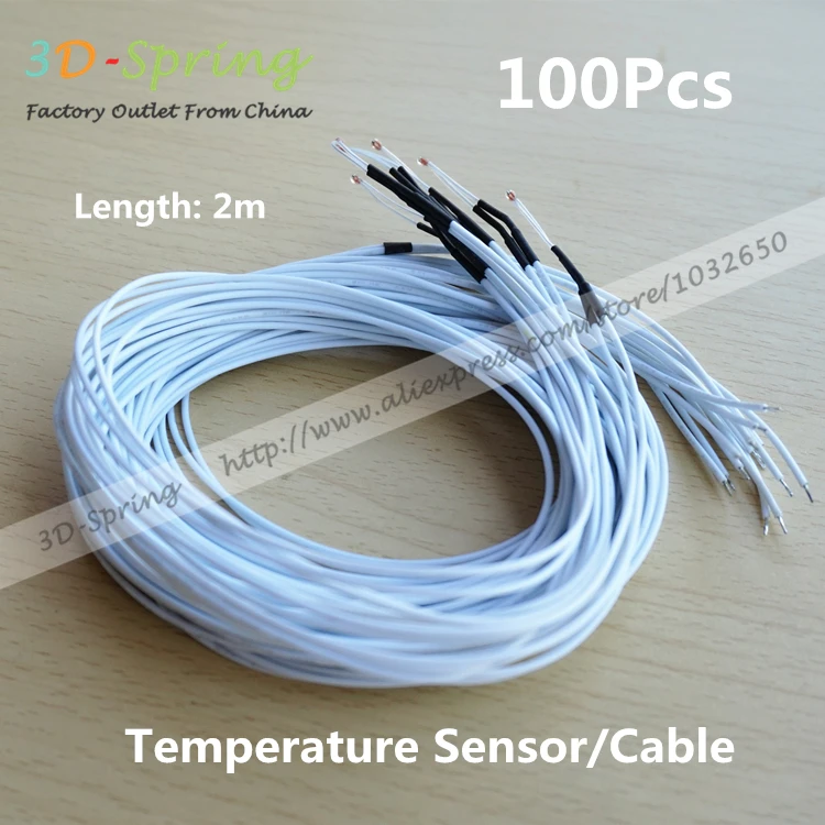 

100Pcs 3D Printer 2M Extrusion NTC Single Ended Bose closure Thermal Resistance Temperature sensor 100K 3950B Teflon cable