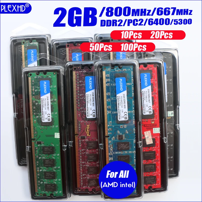 PLEXHD سطح المكتب 10 قطعة PC ذاكرة عشوائية Ram DDR2 800 ميموريال وحدة PC2 6400 1 GB 2 GB 4 GB (2 قطعة * 2 GB) متوافق DDR2 800 MHz/667 MHz