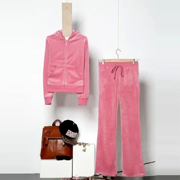 

Tecido de Veludo 2020 Das Mulheres da marca Fatos De Treino De Veludo Terno Mulheres Hoodies Pista Terno E azul verde Escu