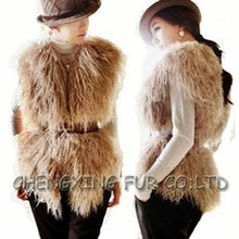 Cx-g-b-84 Зима Женщины без рукавов леди реальная Монголии овец ягненка Меховые Пальто Длинные Куртки парка Универсальный размер черный серый жилет