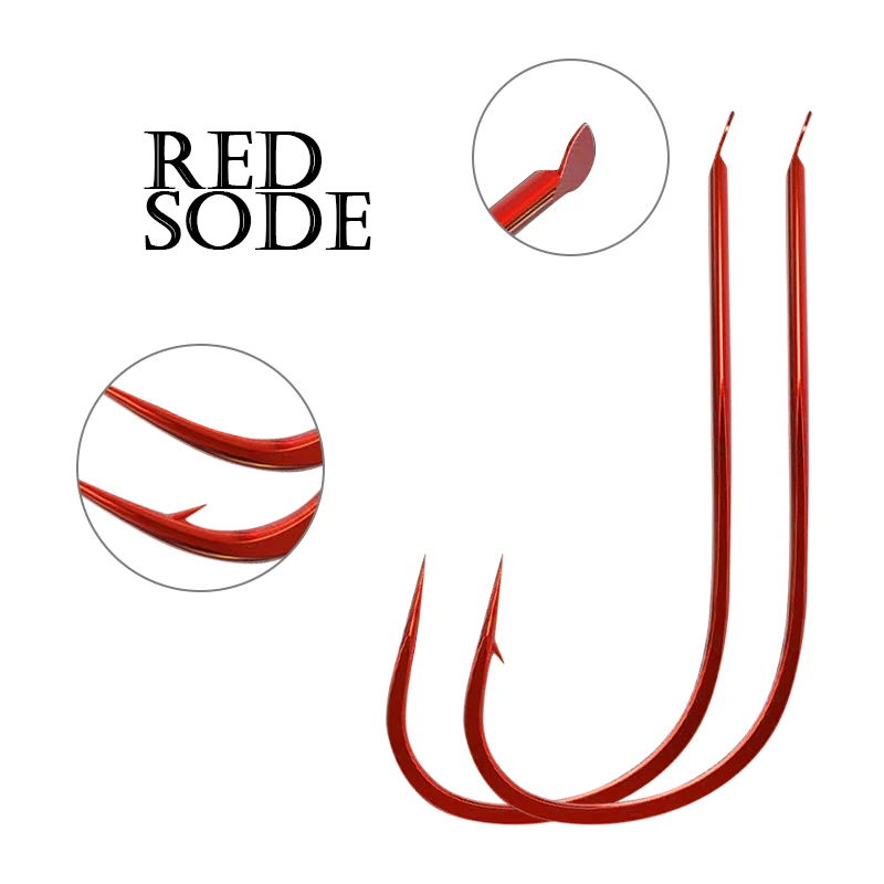 100pcs Red Sode Barbed Non barbed Fishing Hooks Lot Circle High Carbon