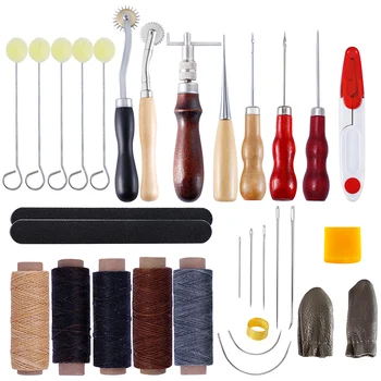 

31Pcs/set DIY Handmade Multifunctional Leather Craft Hand Stitching Sewing Tool Thread Awl Waxed Thimble Kit