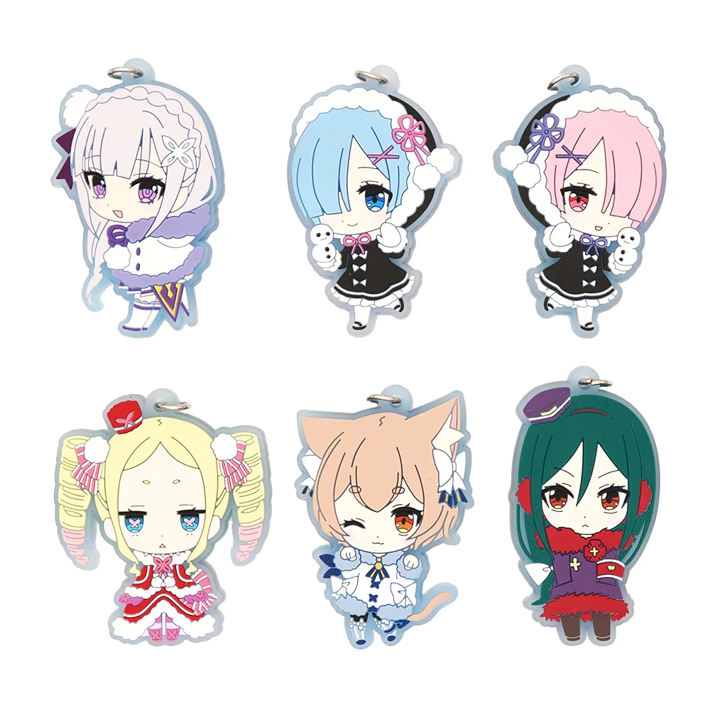 Ремешок для ключей Rezero из аниме Эмилия Рем Рам Беатрис Феликс резиновый брелок