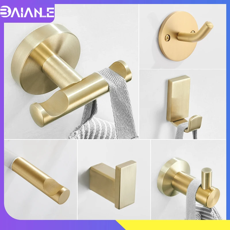 

Robe Hooks Stainless Steel Brushed Gold Bathroom Hook for Towels Key Bag Wall Mounted Coat Hooks Rack Decorative Clothes Hanger
