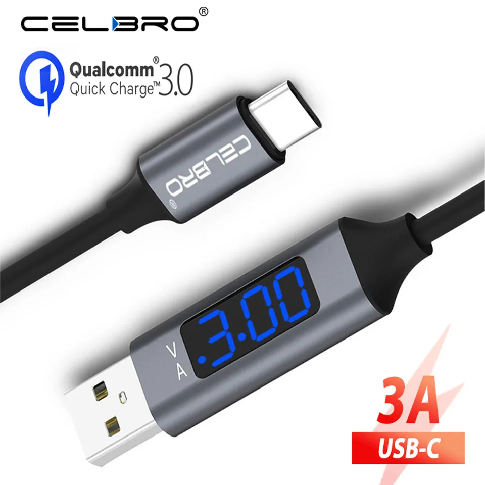 

USB Type C Fast Charging Cable Led Display C Type Cable Cabos for Samsung Galaxy S10 A30 M20 S8 Xiaomi Mi A3 9t CC9 9 Se 8 Usb-C