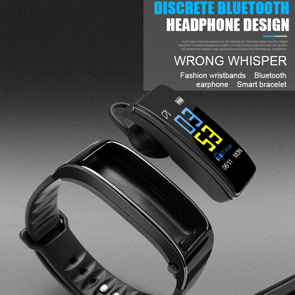 2 в 1 Bluetooth наушники и умный браслет с цветным экраном Поддержка счетчика шагов вызов музыка воспроизведение мониторинг сердечного ритма