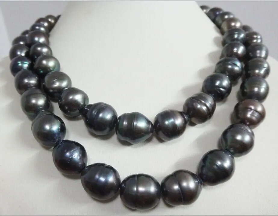

35" HUGE 13MM NATURAL SOUTH SEA BLACK PEARL NECKLACE 925silver GOLD CLASP