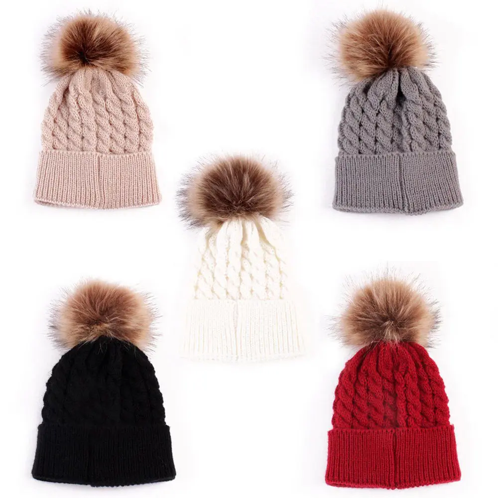 Infant Winter Warm Knit Crochet Caps Baby Beanie Hat Toddler Kid Faux Fur Pom Pom Knit Cap Infant Winter Warm Knit Crochet Caps Baby Beanie Hat Toddler Kid Faux Fur Pom Pom Knit Cap