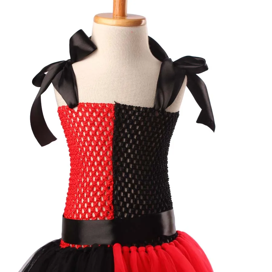 Платье-пачка для девочек в стиле супергероя Харли Куинн; красный и черный цвет; Детский костюм для вечеринки на день рождения и Хэллоуин; праздничные платья
