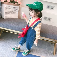 Новые модные однотонные джинсовые комбинезоны для девочек, детская одежда на рост 80-130 см