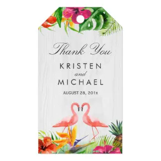 

2x3.5inch Tropical Floral Flamingo Couple Luau Thank You Gift Tags