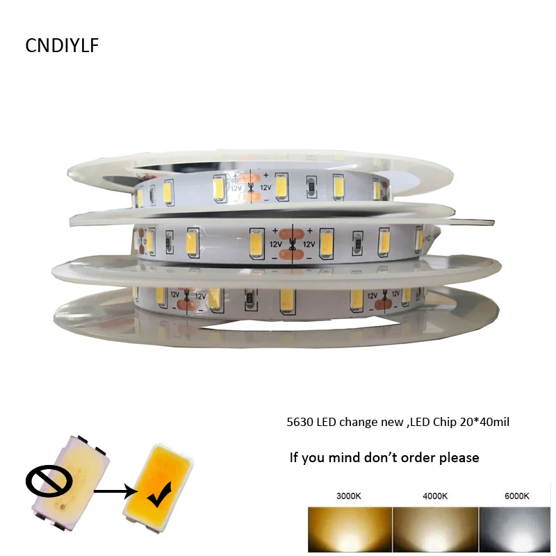 

2017 New CRI>80 14W/m, Seoul 55lm 5630 SMD LED ,white/warm white/nature white daylight non waterproof DC12V LED Strip,60LED/m