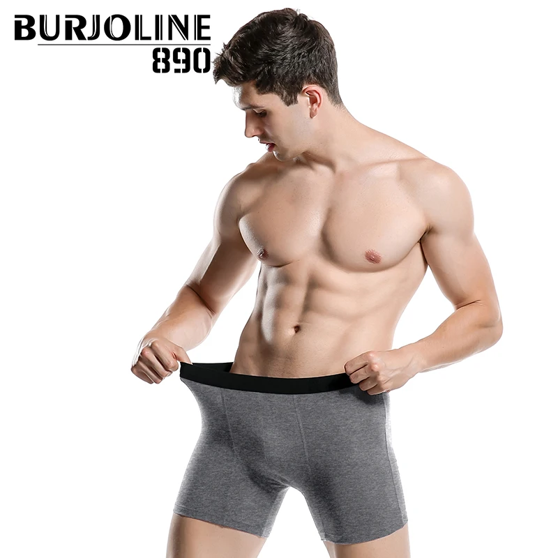 

BURJOLINE Men's Underwear European Men's Boxers Cotton Longer Sports Underwear Solid Color SP0006