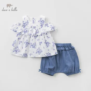 

DBJ10122 dave bella summer baby fashion clothing sets girls lovely sleeveless suits children print clothes