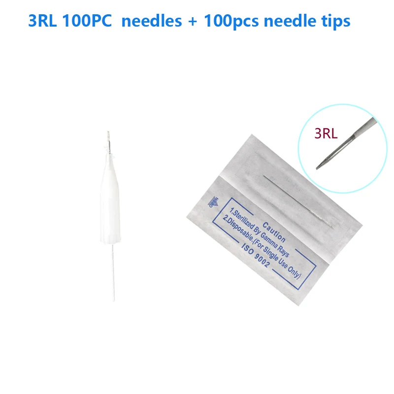 3Rl (Needles +Tips Each 100pcs ) Professional Permanent Makeup Machine Needles Caps Tattoo For Eyebrow Lips | Красота и здоровье