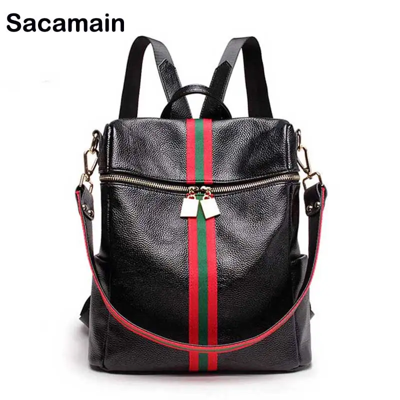 

Sacamain Brand Leather Backpack Women's Shoulder Bag Schoolbags High Quality Cow Split Leather Women Backpack Vintage Backpack