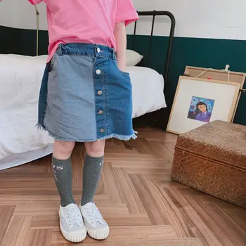 

2 3 4 5 6 7 Years Fashion Summer Kids Girls Blue Denim Splicing Mini Skirt Short A-Line Jeans Skirts Children Girl Clothing 2019
