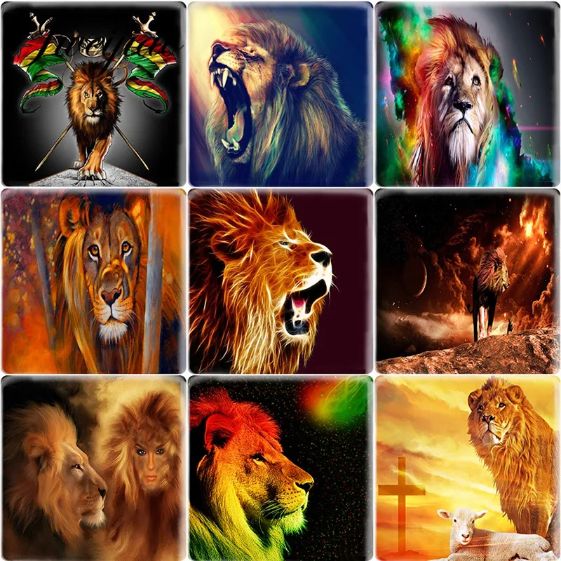 JWEIJIAO Wild animal Lions Art Picture Square Shape 12mm DIY Glass Cabochon Jewelry For Stud Earrings Cameo Charms Settings | Украшения и