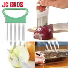1Pcs Onion Cutter Aid Holder Stainless Steel Vegetable Slicer Potato Tomato Cutting Aid Guide Cooking Tool Kitchen Gadgets