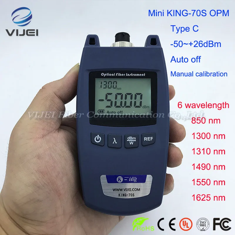 

FTTH Mini KING-70S Type C OPM Optical Power Meter Fiber Optical Cable Tester -50dBm~+26dBm