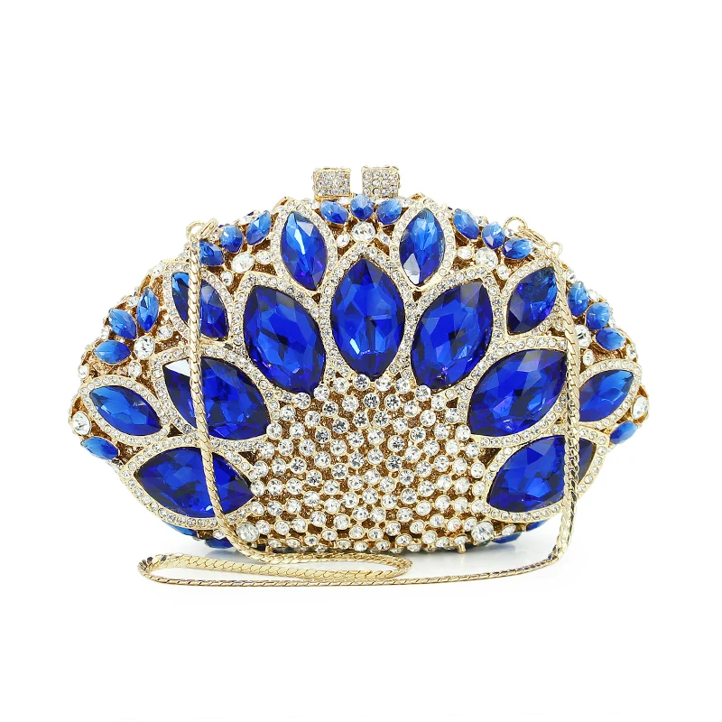 Women Evening Bag Stone Crystal Luxury Clutch Bag Gold Chain Diamond