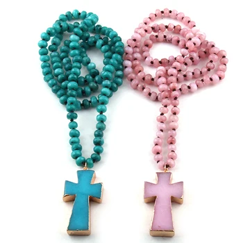 

Free Shipping Fashion Bohemian Tribal Jewelry Abacus Stones Knotted Cross Pendant Necklaces