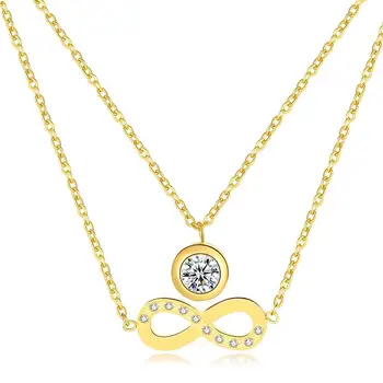 

8-shaped double chain zircon hanging pendant necklace stainless steel link Chain gold color necklace for women Infinity necklace
